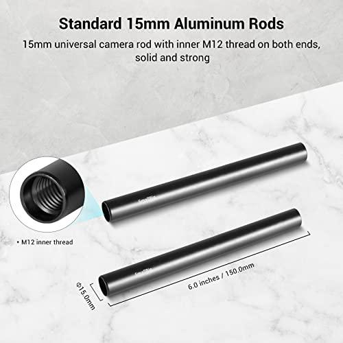 SMALLRIG, SMALLRIG Aluminum Alloy 15mm Rod Black - 15cm 6 Inches (2 pcs) - 1050