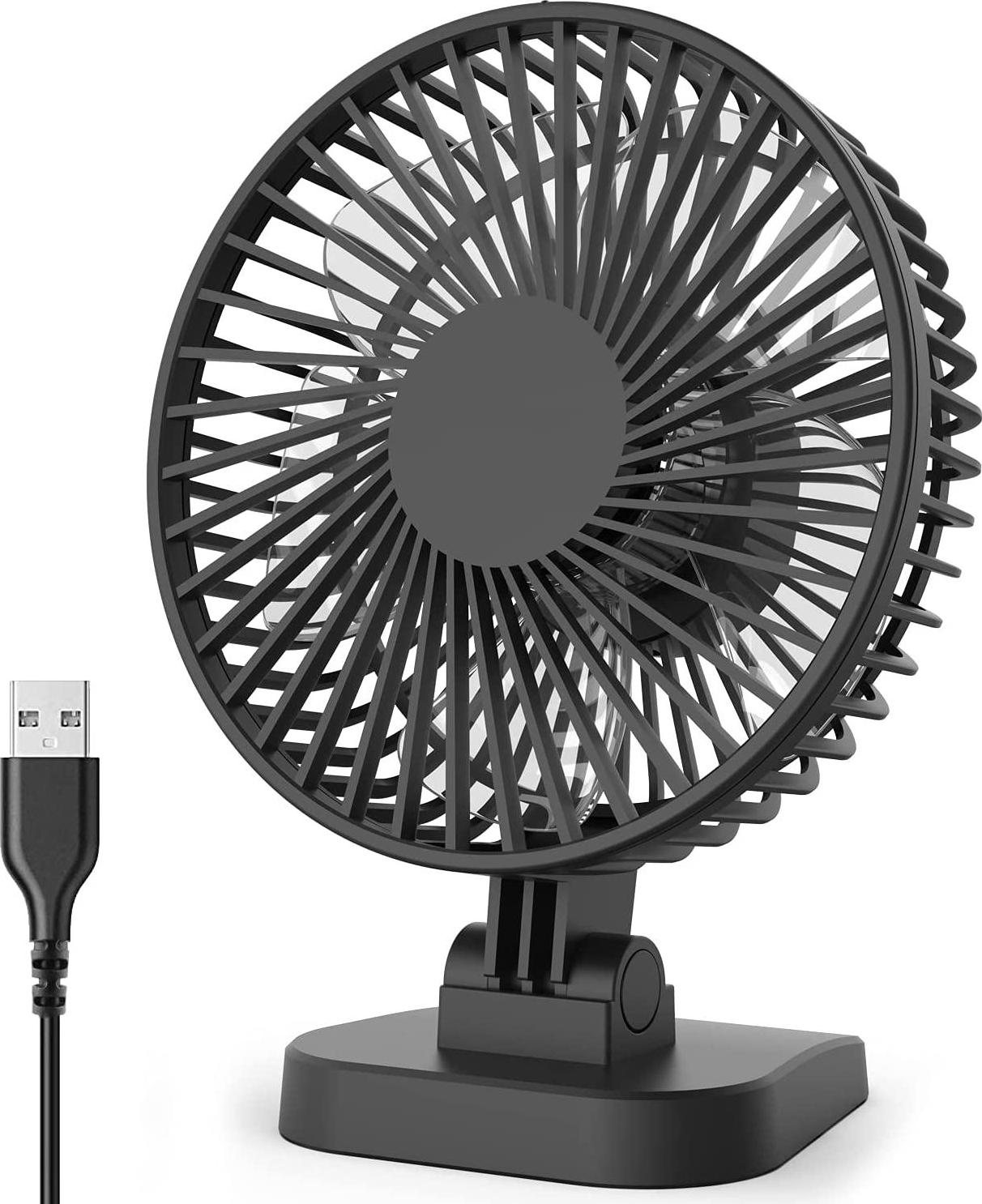 HomeMarvel, Small USB Desk Fan, Quiet Fan for Office Home Desktop, 3 Settings, Superpower Airflow, Less Noise, 40°Tilting, 3.9 feet Cord, USB Plug In(Black White)