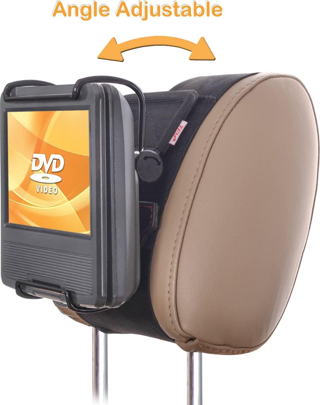 TFY, TFY Universal Car Headrest Mount Holder with Angle- Adjustable Holding Clamp for 7 - 9 Inch Swivel Screen Portable DVD Players, Black